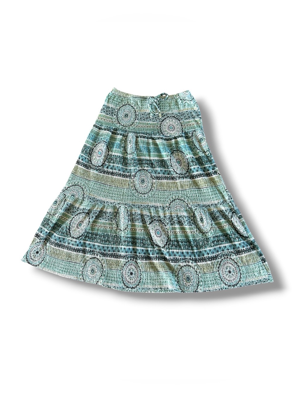 [Zoey Beth] Green and Blue Patterned Midi Skirt